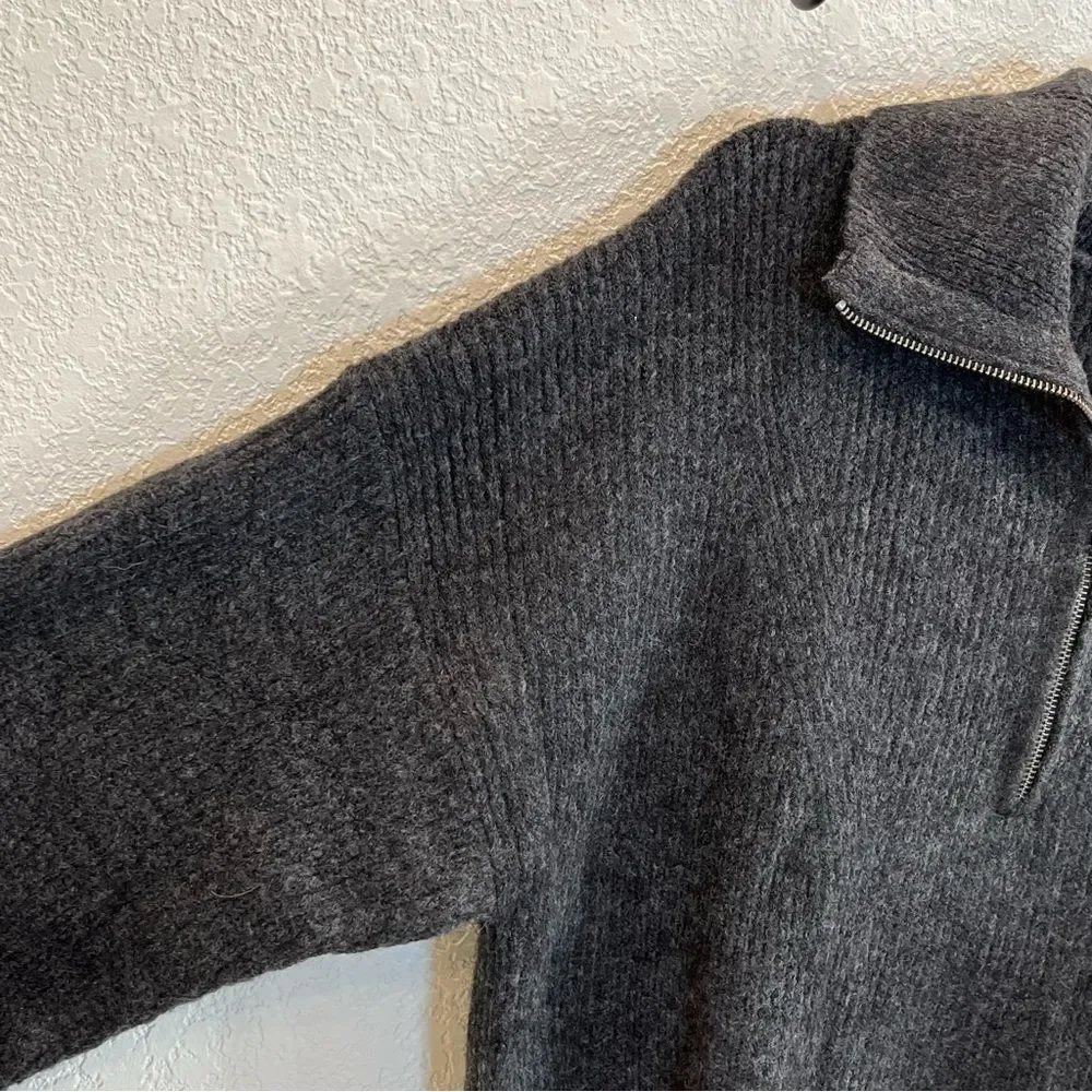 J. Crew Half Zip Stretch Merino Wool Sweater in Heather Charcoal NWT! size Large